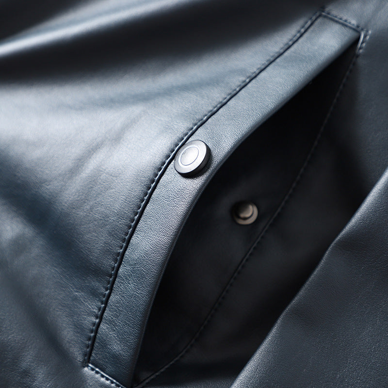 Shuttler men's baseball collar PU leather jacket locomotive leather short slim water wash imitation paste jacket windproof male top