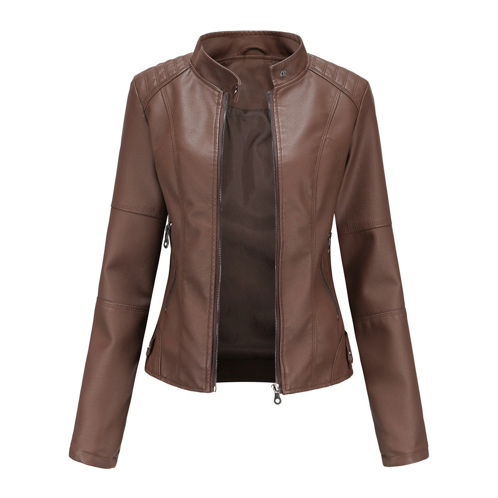 Women Spring Autumn Faux Leather Jackets Zipper Basic Coat Moto Biker Casual Pu Outwear Fashion Female Jacket
