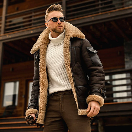 S-5XL 4Colors Thicken Fur Lapel Collar Long Sleeve Padded Leather Jacket Medieval Vintage Style Winter Sheepskin Cashmere Coat