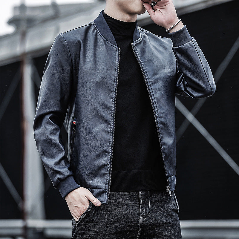 Autumn new men's leather jacket jacket middle-aged slim baseball clothing trend with casual jacket men's clothing