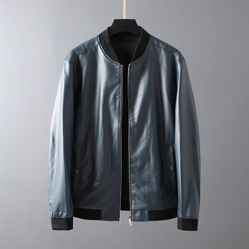 Shuttler men's baseball collar PU leather jacket locomotive leather short slim water wash imitation paste jacket windproof male top