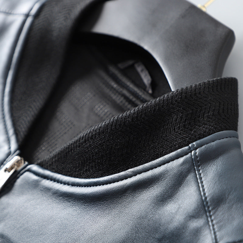 Shuttler men's baseball collar PU leather jacket locomotive leather short slim water wash imitation paste jacket windproof male top