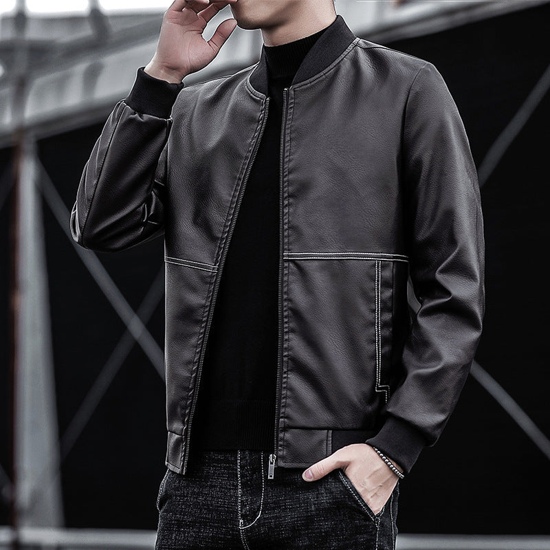 Autumn new men's leather jacket jacket middle-aged slim baseball clothing trend with casual jacket men's clothing
